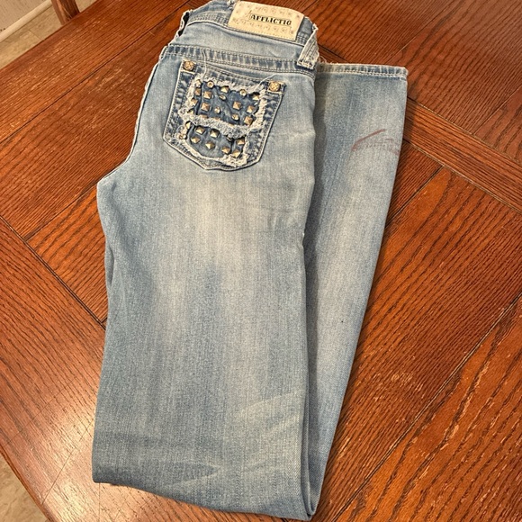 AFFLICTION Jenna Jeans Women 28x32 Gothic Studs Denim Crystal Grunge Thrashed - Picture 15 of 16